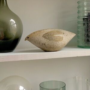 vintage 50s/60s handmade pottery bird, signed Louis Mendez